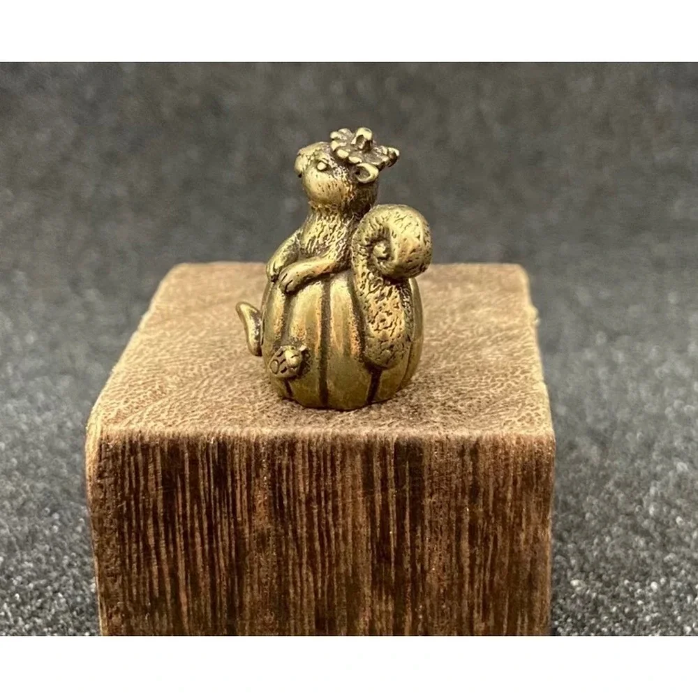 Brass Pumpkin Squirrel Figure Gold Miniature Decor New